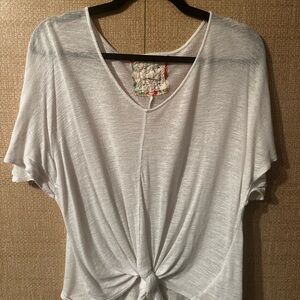 White V-Neck Tie-Front Women's Top
